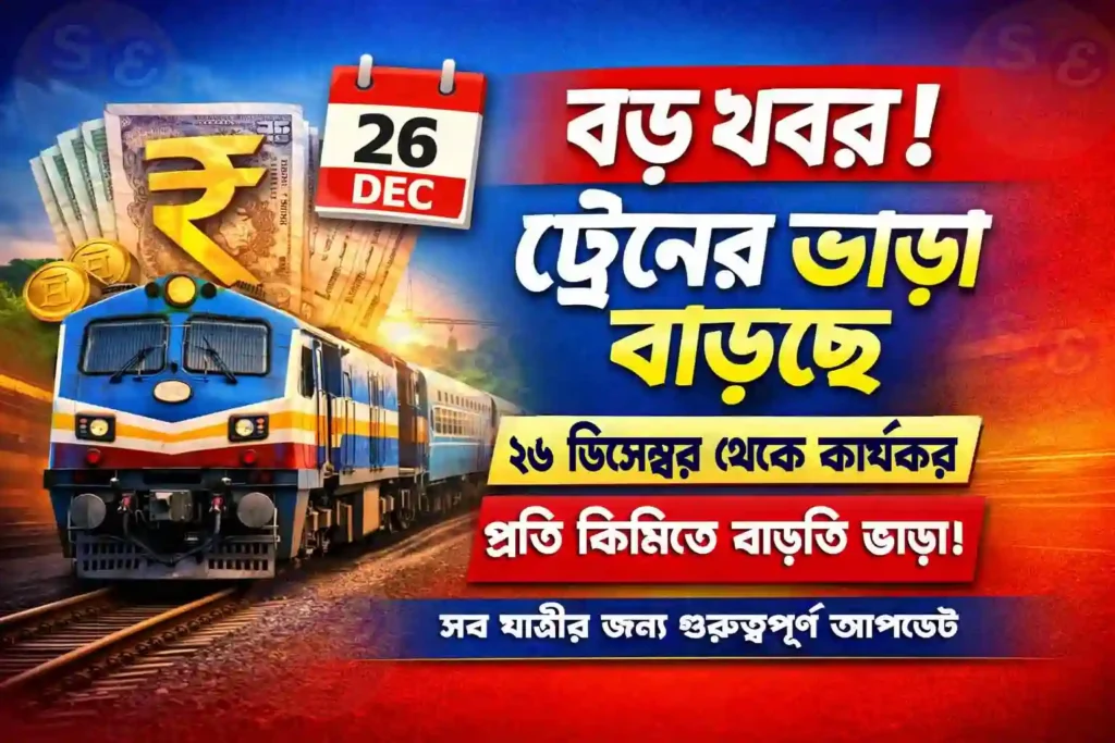 Train Fares Increase 2026: বড় খবর- ২৬ ডিসেম্বর থেকে ট্রেনের ভাড়া বাড়ছে | নতুন ভাড়া তালিকা ও সম্পূর্ণ তথ্য 3 Train Fares Increase 2026: বড় খবর- ২৬ ডিসেম্বর থেকে ট্রেনের ভাড়া বাড়ছে | নতুন ভাড়া তালিকা ও সম্পূর্ণ তথ্য wb sain blog