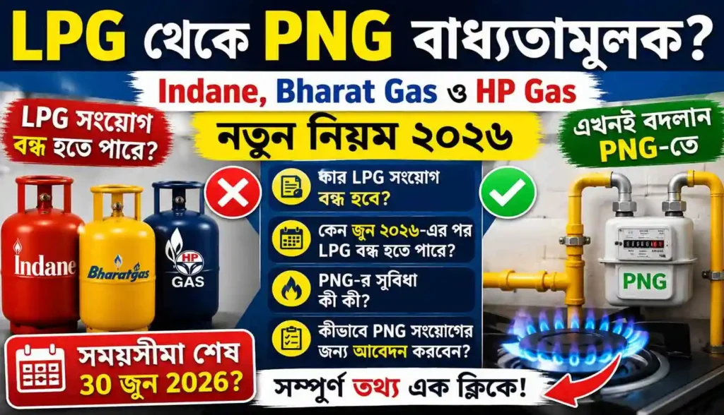 LPG to PNG Rules 2026: LPG থেকে PNG বাধ্যতামূলক? Indane, Bharat Gas ও HP Gas নতুন নিয়ম ২০২৬ বিস্তারিত জানুন 1 LPG to PNG Rules 2026: LPG থেকে PNG বাধ্যতামূলক? Indane, Bharat Gas ও HP Gas নতুন নিয়ম ২০২৬ বিস্তারিত জানুন WB SAIN BLOG